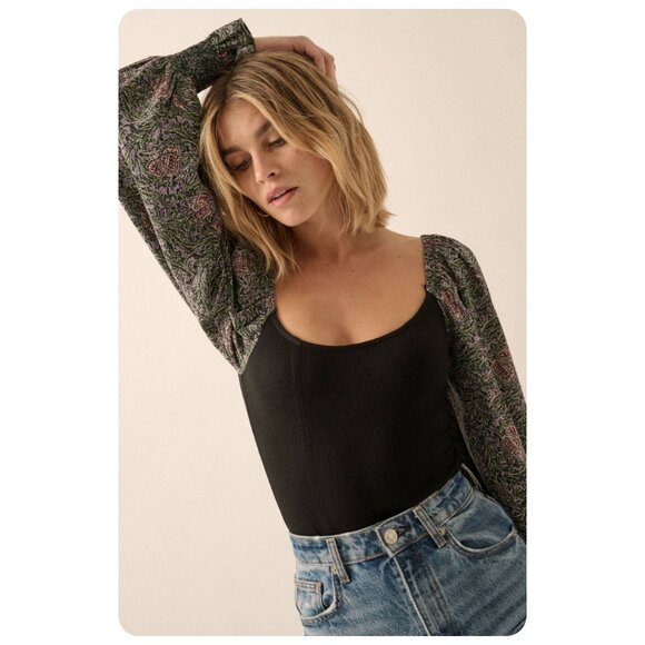 NWT Promesa Floral Long Sleeve Bodysuit sz S - Picture 1 of 8